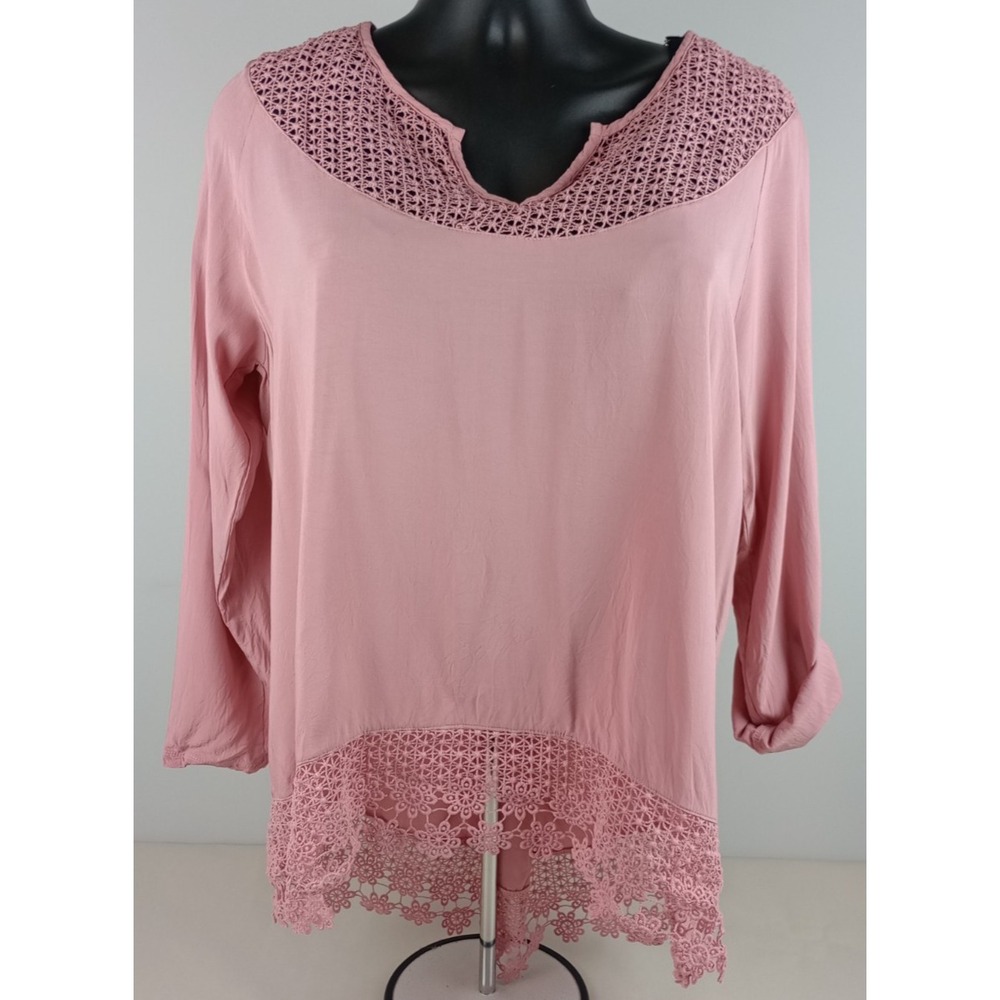 North River Outfitters Womens XL Pink Lacy Long Sleeve Blouse